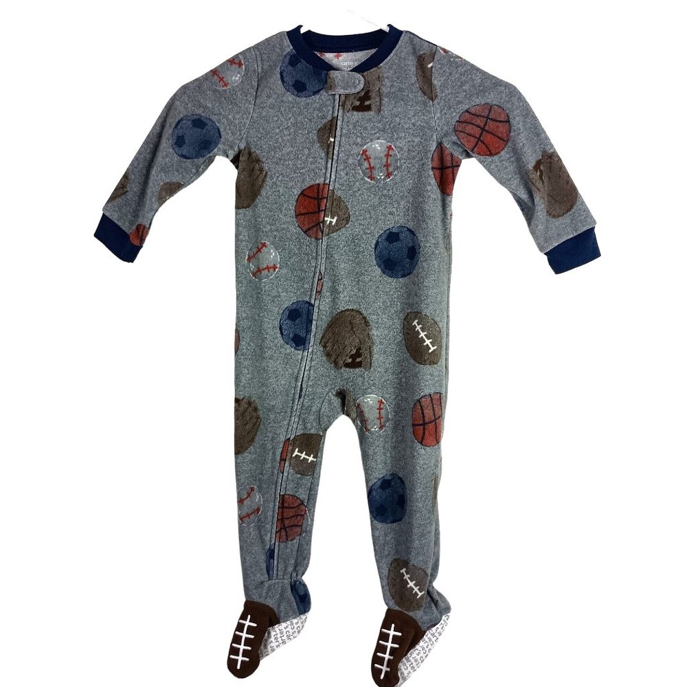 Carters Footed Pajamas Baby 24M Blue Sports Print Fleece Sleeper One Piece Zip